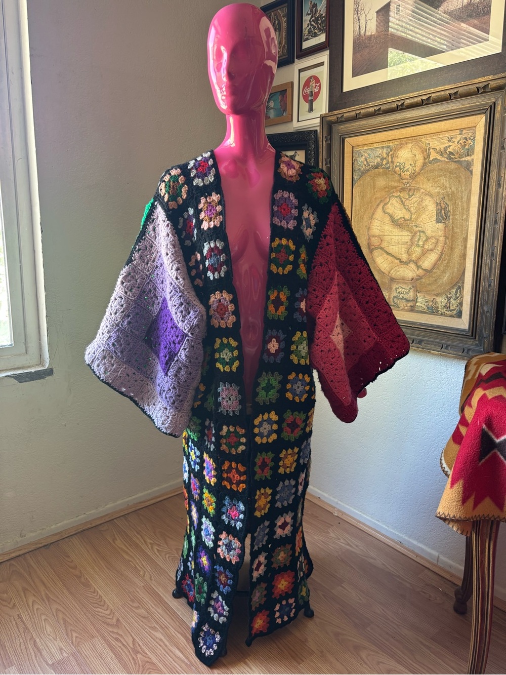 Bohemian Multicolor Crochet Trench Coat - Long Patchwork Trench